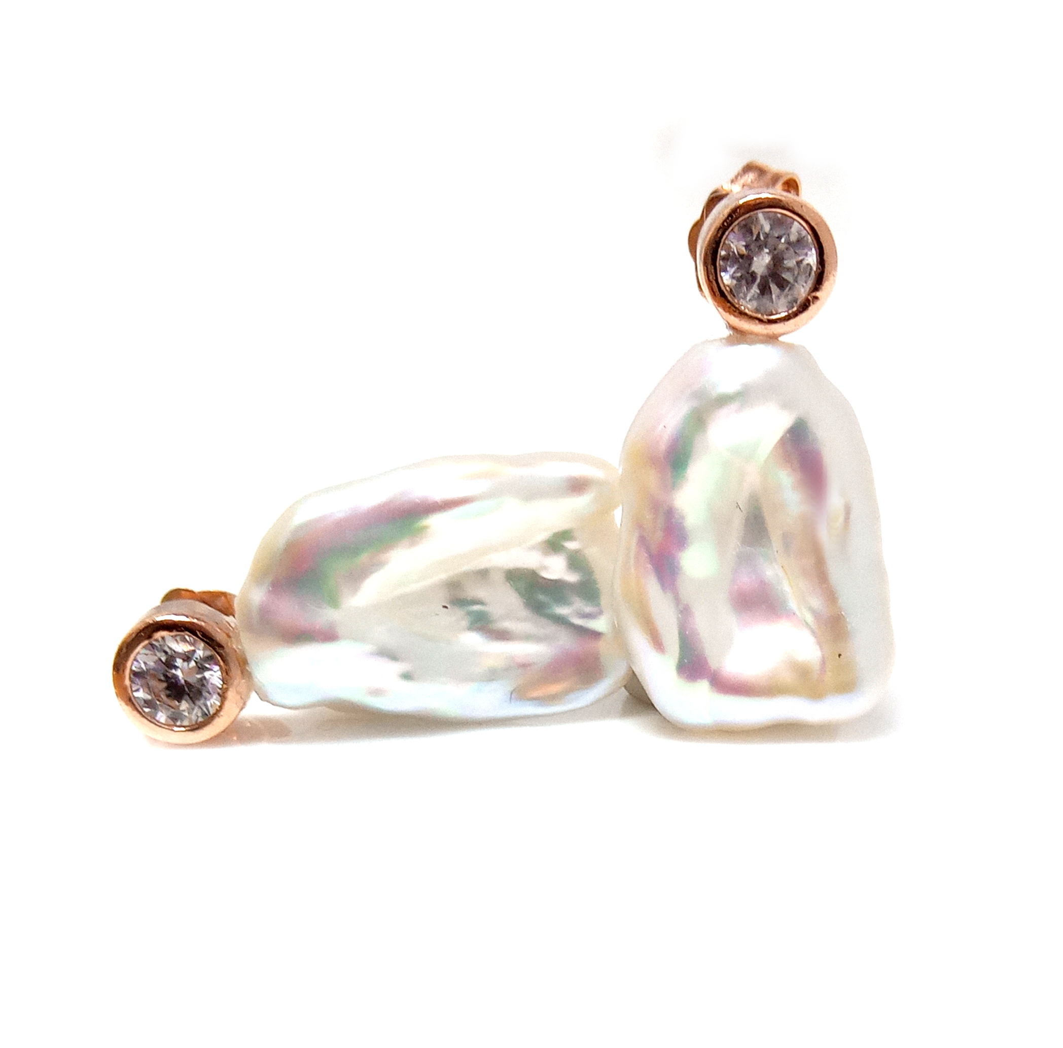 White Rectangular Keishi Pearl Earrings